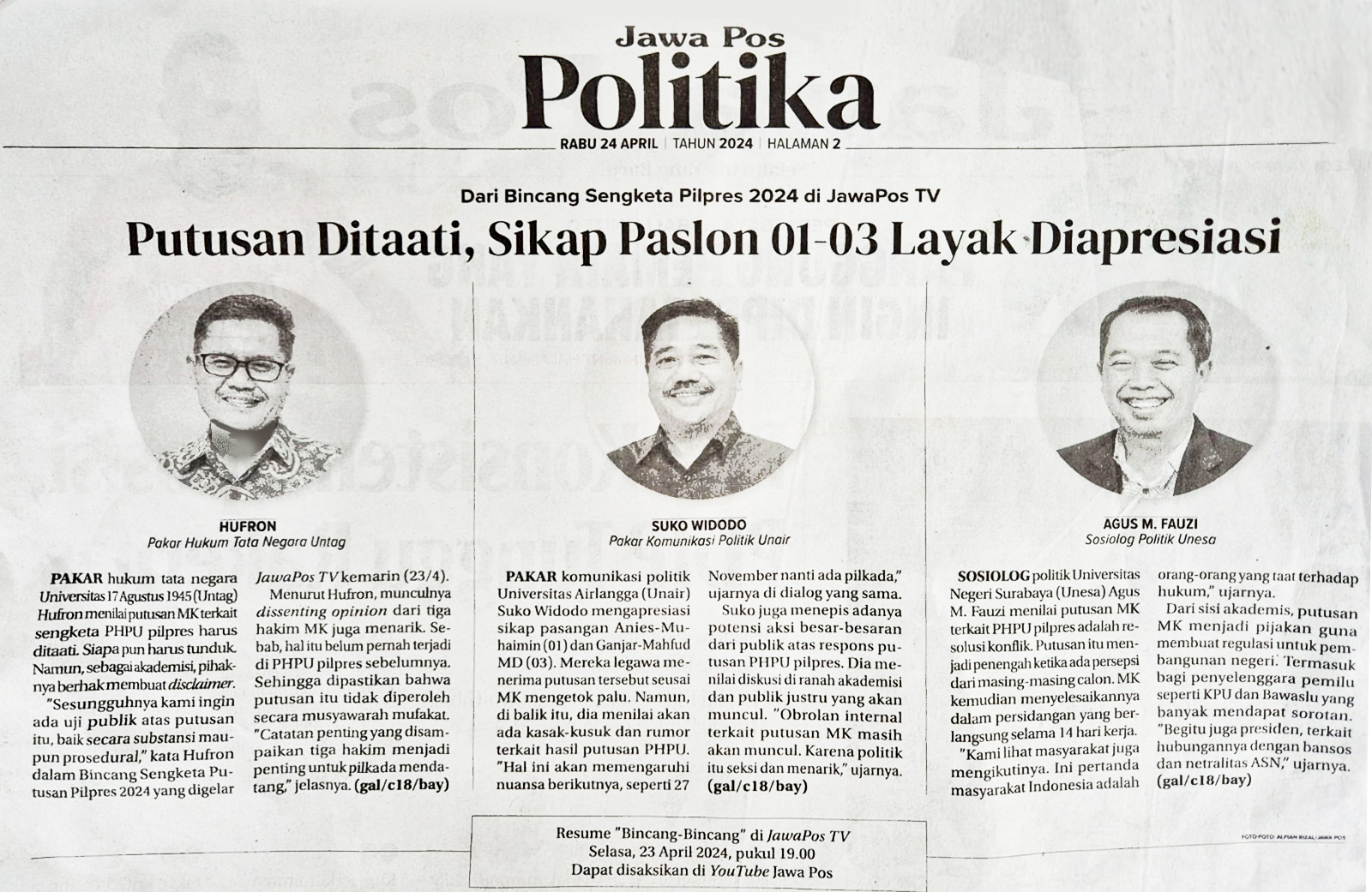 Tanggapan Putusan Sengketa Pilpres 2024