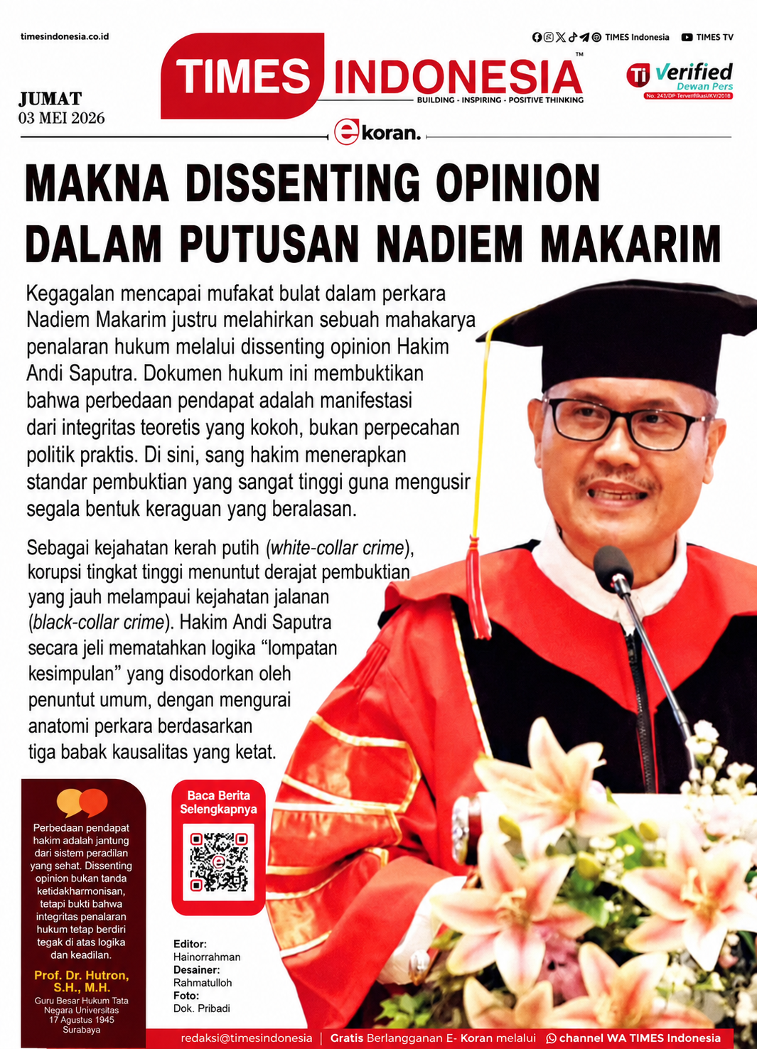 Makna Dissenting Opinion Dalam Putusan Nadiem Makarim