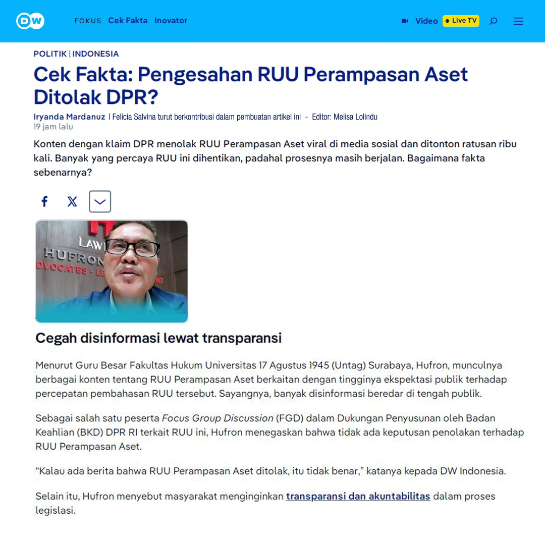Cek Fakta: Pengesahan RUU Perampasan Aset Ditolak DPR?